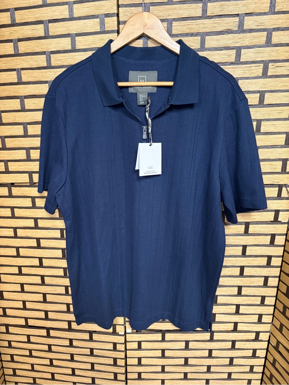 Collection by Michael Strahan navy ribbed polo size xl